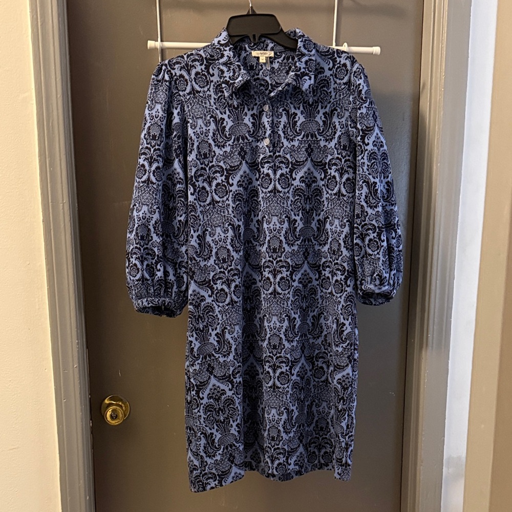 Chic Long Sleeve Blue Patterned Dress